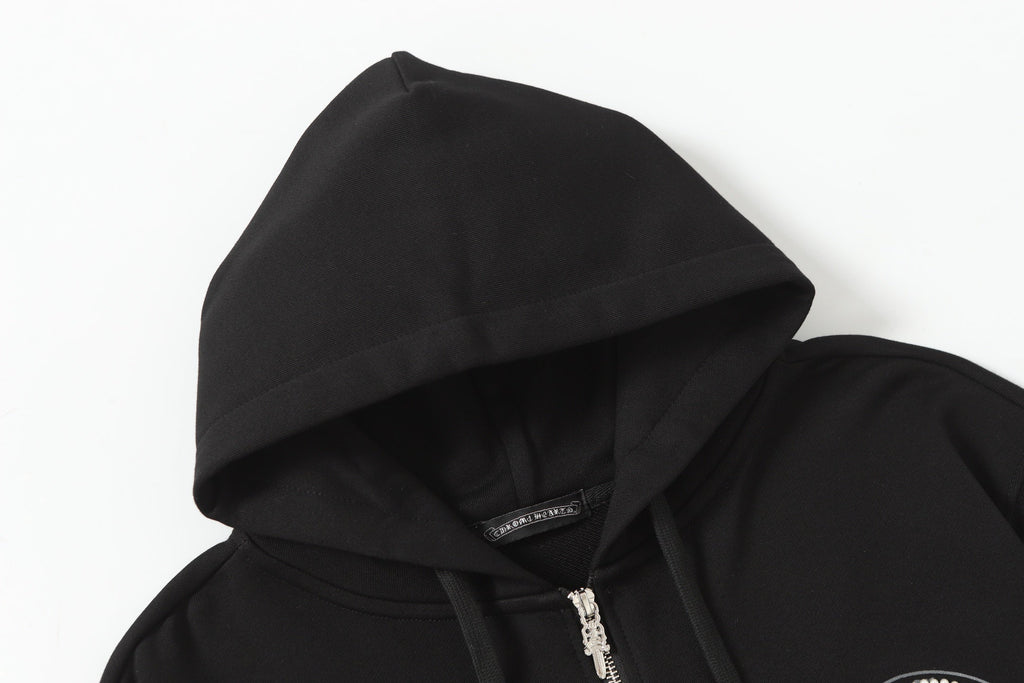 Chrome Hearts Rhinestone Horseshoe Hoodie - Black Gothic Streetwear 2601