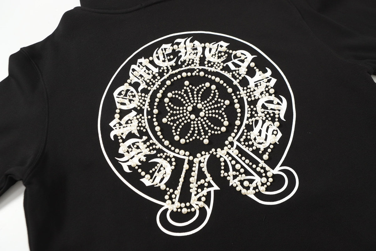 Chrome Hearts Rhinestone Horseshoe Hoodie - Black Gothic Streetwear 2601