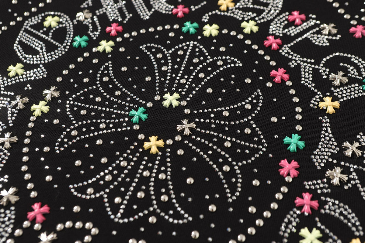 Chrome Hearts Colorful Rhinestone Hoodie - Black Gothic Street 2608