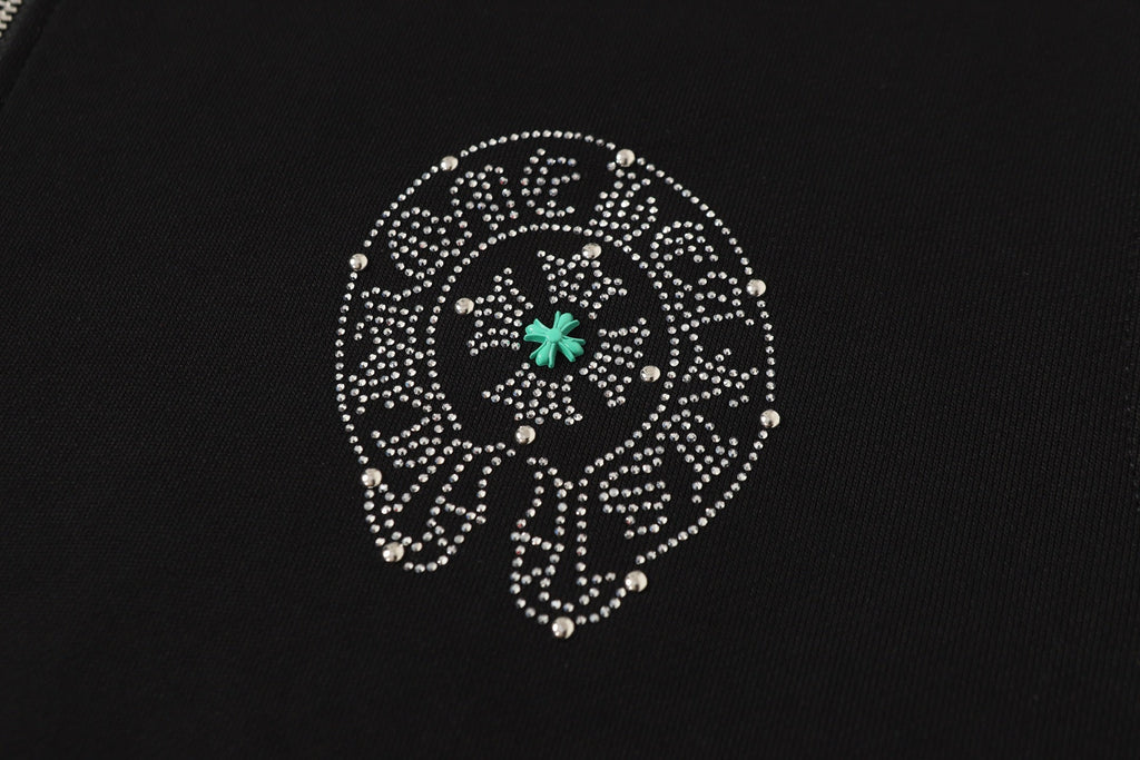 Chrome Hearts Colorful Rhinestone Hoodie - Black Gothic Street 2608
