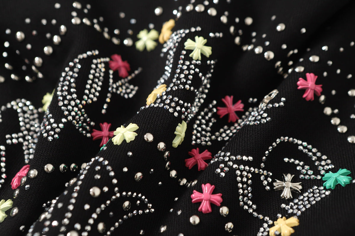 Chrome Hearts Colorful Rhinestone Hoodie - Black Gothic Street 2608