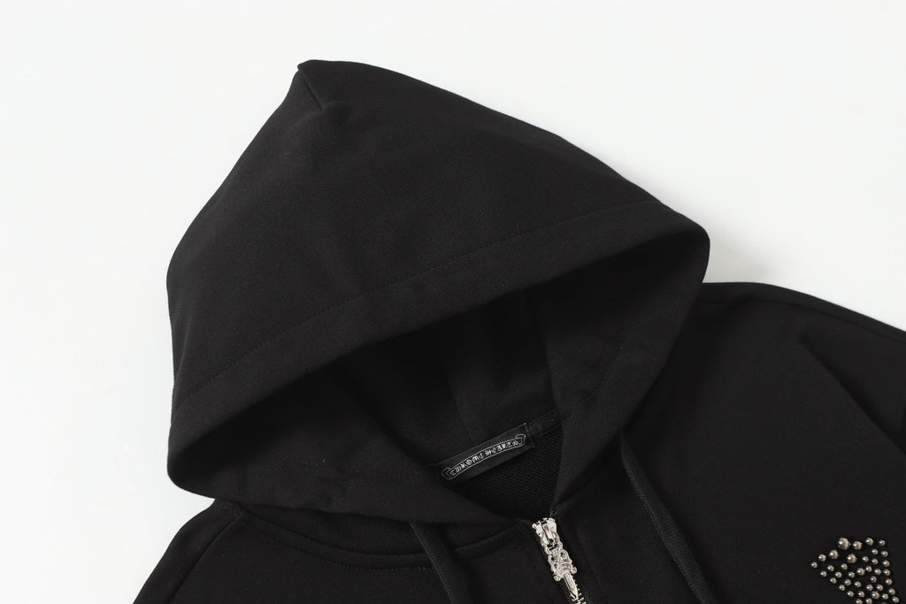 Chrome Hearts Rhinestone Cross Hoodie - Black Gothic Streetwear 2633