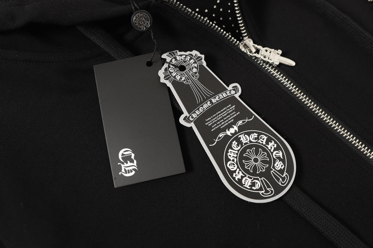 Chrome Hearts Rhinestone Cross Hoodie - Black Gothic Streetwear 2633