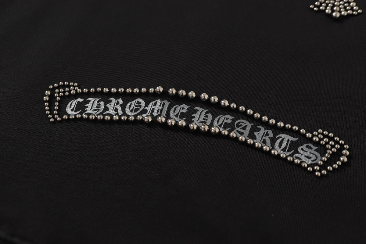 Chrome Hearts Rhinestone Cross Hoodie - Black Gothic Streetwear 2633
